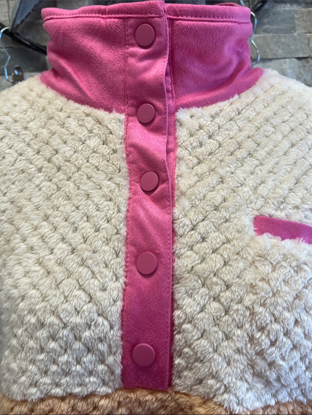 Simply Southern Cream Plush Pullover with Pink Collar - Picture 2 of 8